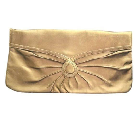 Nina Gold Leather Metallic Envelope Clutch Bag