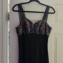 Load image into Gallery viewer, All That Jazz Long Black Strappy Black Dress with Rainbow Sequins, Size 5/6
