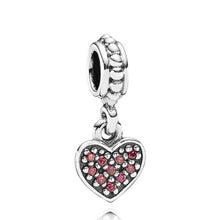 Load image into Gallery viewer, Pandora Sterling Silver Heart Dangle Bead with Red Pave Zirconia - 791023czr
