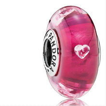 Load image into Gallery viewer, Pandora Retired Sterling Silver Cerise Heart Murano Glass Charm 791664cz
