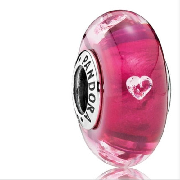 Pandora Retired Sterling Silver Cerise Heart Murano Glass Charm 791664cz