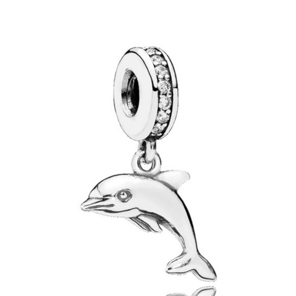 Pandora Sterling Silver Playful Dolphin Animal Dangle Charm 791541cz