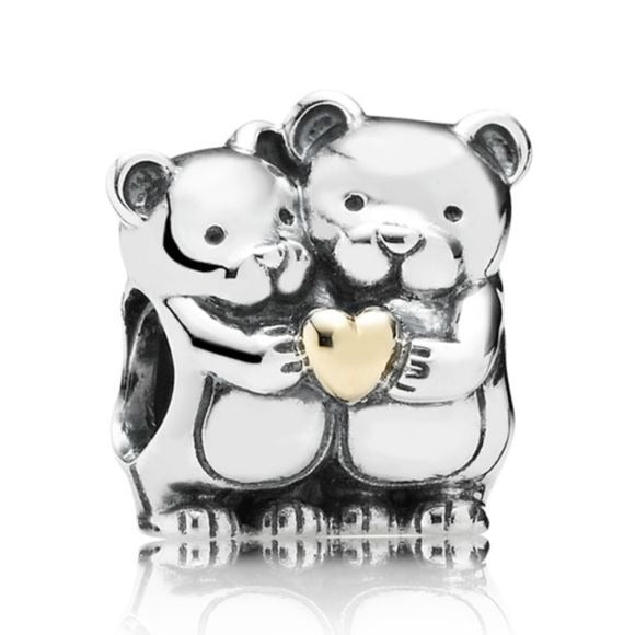 Pandora Sterling Silver and 14K Gold Bear Hug Animal Bead with Heart - 791395