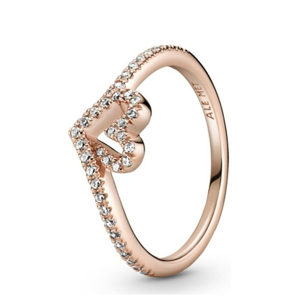 Pandora Rose Sparkling Wishbone Heart Ring w/ Clear Zirconia - 189302C01