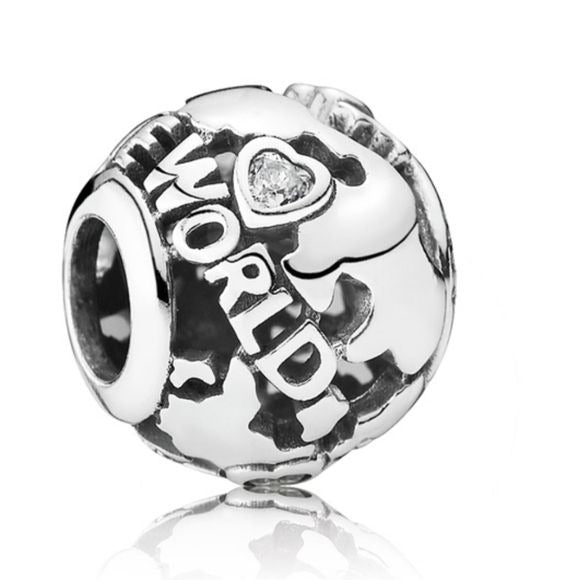 Pandora Sterling Silver Around the World Travel Charm w/ Clear Zirconia 791718cz