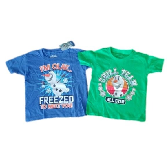 Disney FROZEN Olaf Tees T-Shirts, Blue + Green, Size 4