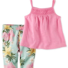 Load image into Gallery viewer, Carter&#39;s 2-Pc. Cotton Crochet-Detail Tank &amp; Floral-Print Leggings Set, Size 3m

