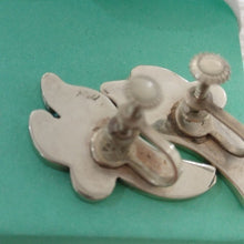 Load image into Gallery viewer, Vintage Sterling Silver Crushed Turquoise Swirl Fan Earrings w/Screwback closure
