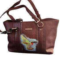 Load image into Gallery viewer, Dana Buchman BurgundyTote with OOAK Hummingbird Artwork

