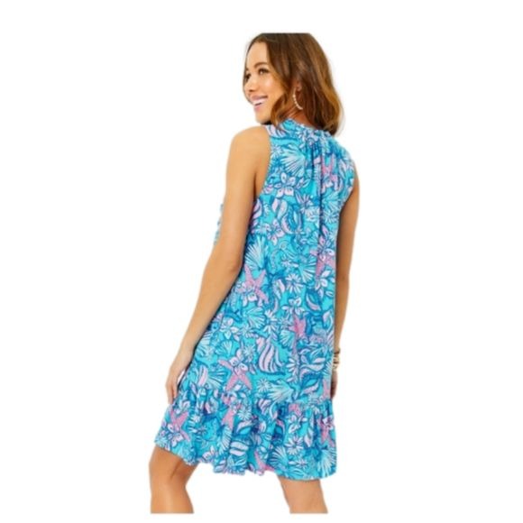 Lilly Pulitzer Malone Dress, Amalfi Blue, Sound the Sirens, XL