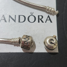 Load image into Gallery viewer, Pandora 7.0&quot; Snake Chain Bracelet &amp; Sterling Silver Apple Bead w/ 14K Gold Worm
