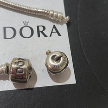 Load image into Gallery viewer, Pandora 7.0&quot; Snake Chain Bracelet &amp; Sterling Silver Apple Bead w/ 14K Gold Worm

