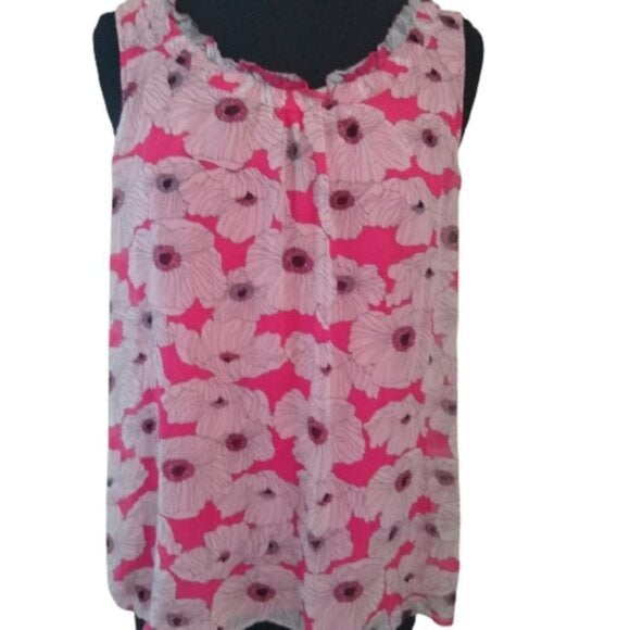 Elle Sleeveless Floral Career Blouse, Pink, White + Black, Size Large
