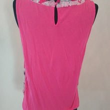 Load image into Gallery viewer, Elle Sleeveless Floral Career Blouse, Pink, White + Black, Size Large
