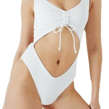 Load image into Gallery viewer, PINK Victoria's Secret White One-piece Ruched front swim suit, Size Large
