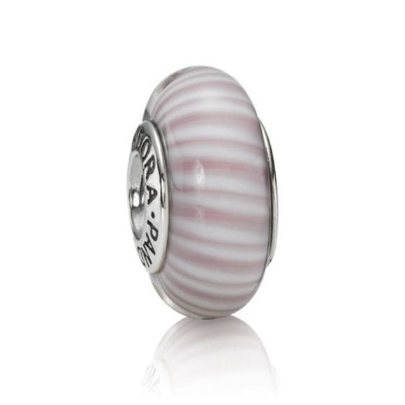 Pandora Retired Lavender Murano Glass Bead with Candy Stripes - 790681