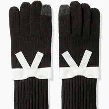 Load image into Gallery viewer, Grosgrain Bow Gloves TECH FRIENDLY Black Cream NWT

