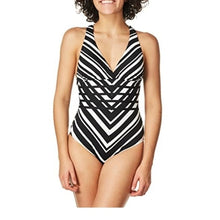 Load image into Gallery viewer, La Blanca Archistripe Crossback One piece Swimsuit, Black + White, 20W
