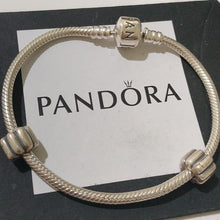 Load image into Gallery viewer, Pandora Sterling Silver 7" Snakechain Starter Bracelet w/  2 Ribbed Clips 790163
