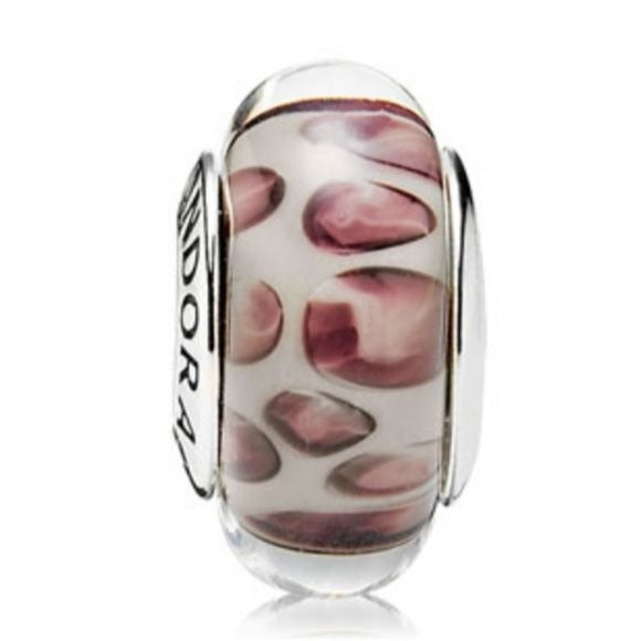 Pandora Retired Ster Silver Snow Leopard Animal Print Murano Glass Bead - 790943