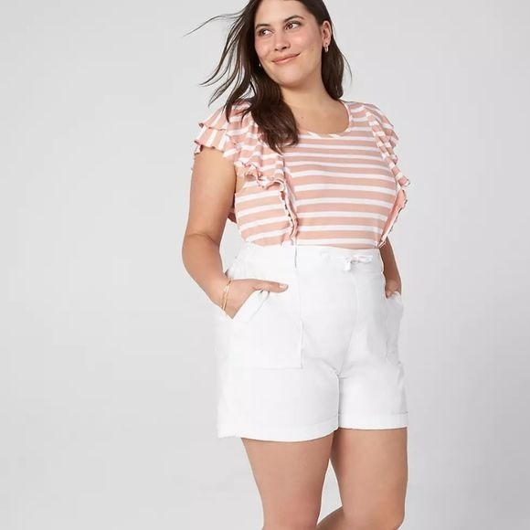 Lane Bryant Rolled Hem Drawstring Shorts, White, 22/24