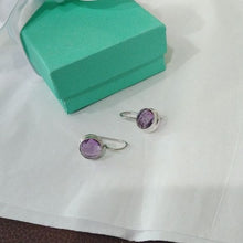 Load image into Gallery viewer, Sterling Silver + Round Amethyst Drop Earrings
