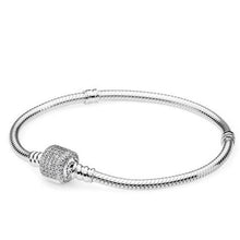 Load image into Gallery viewer, Pandora Sterling Silver Barrel Clasp Pandora Bracelet w/ Clear Pave Clasp 7.0&quot;
