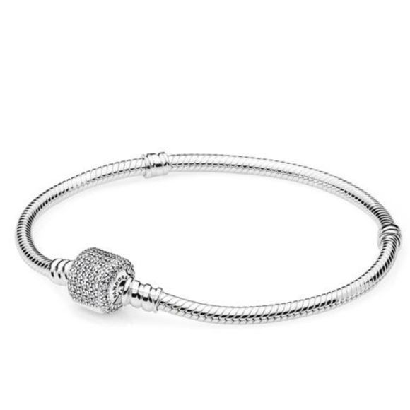 Pandora Sterling Silver Barrel Clasp Pandora Bracelet w/ Clear Pave Clasp 7.0