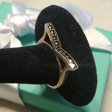 Load image into Gallery viewer, Art Deco Sterling Silver &amp; Marcasite "Kitty Kat" Ring, size 8.5
