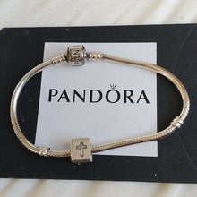 Load image into Gallery viewer, Pandora Sterling Silver 7.0&quot; Snakechain Starter Bracelet w/ Bible Charm 790261
