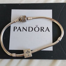 Load image into Gallery viewer, Pandora Sterling Silver 7.0&quot; Snakechain Starter Bracelet w/ Bible Charm 790261
