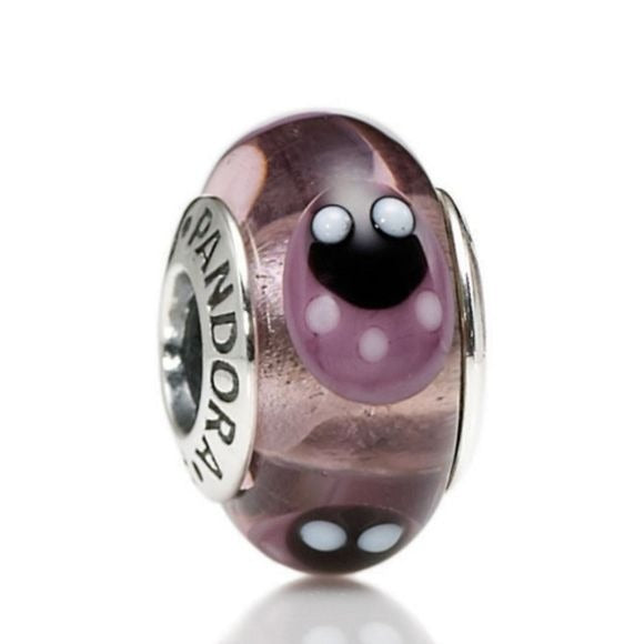 Pandora Retired Sterling Silver Murano Glass Lavender Ladybugs Bead - 790652