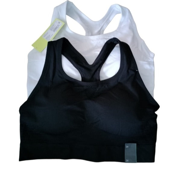 All in Motion Light Support Y Racer back Sports Bras, Black + White, 2X