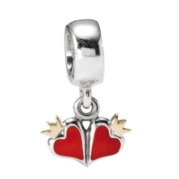 Pandora Retired Sterling Silver and 14K Gold Love Dangle with Red Enamel - 79043