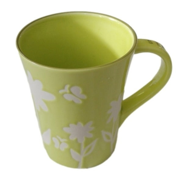 Starbucks 2007 Spring Lime Green White Flowers Cup Mug, 12 oz.