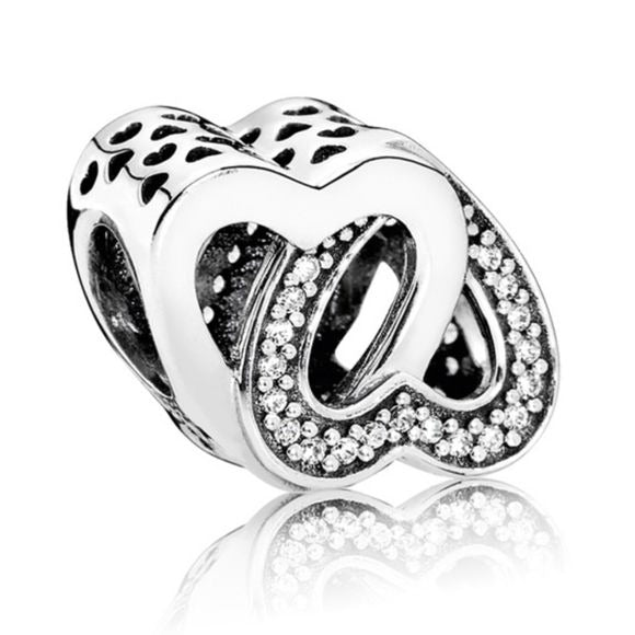 Pandora Sterling Silver Entwined Love Hearts Charm w/ Clear Zirconia -791880cz