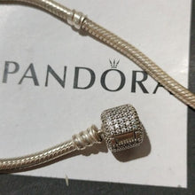 Load image into Gallery viewer, Pandora Sterling Silver Barrel Clasp Pandora Bracelet w/ Clear Pave Clasp 7.0&quot;
