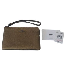 Load image into Gallery viewer, Coach F21070 Crossgrain Metallic Leather Corner Zip Wristlet, QB/Metallic Fern
