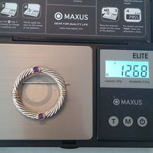 Load image into Gallery viewer, Cable Classic 925 + 14k W/ Amethysts Brooch
