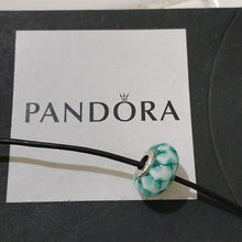Load image into Gallery viewer, Pandora Retired Sterling Silver Teal Lattice Murano Glass Bead - 791625
