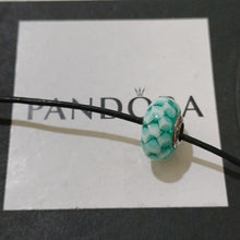 Load image into Gallery viewer, Pandora Retired Sterling Silver Teal Lattice Murano Glass Bead - 791625
