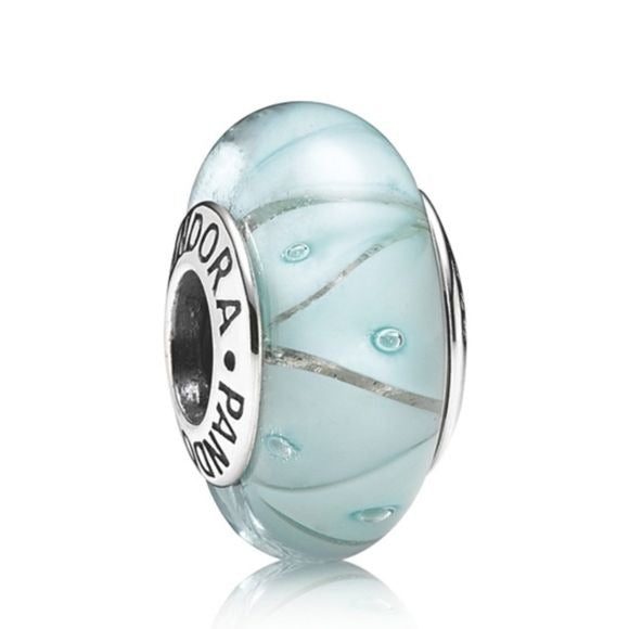 Pandora Retired Sterling Silver Blue Looking Glass Murano Bead - 790923