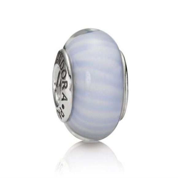 Pandora Retired Light Blue Murano Glass Bead with Candy Stripes - 790684