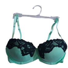 Load image into Gallery viewer, Candie's Padded Push-Up Bra, Mint + Black, 34A

