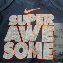 Load image into Gallery viewer, Nike Baby "Super Awesome" One pc Bodysuit, Obsidian Dark Navy, Size 0-3 months
