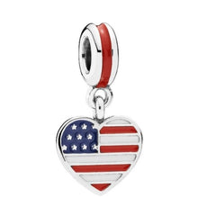 Load image into Gallery viewer, Pandora 925 USA Heart Flag America Travel Dangle w/ R/W/B Enamel 791548e…
