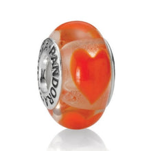 Load image into Gallery viewer, Pandora Retired Clear Murano Glass Bead with Orange Hearts - 790664
