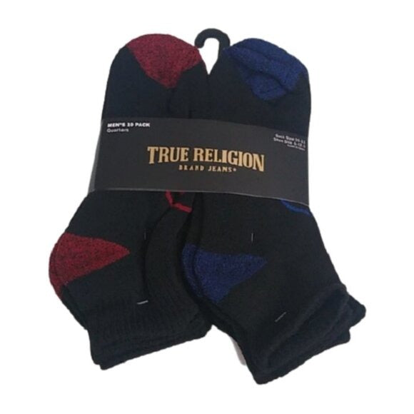 True Religion 10 pack Men's Quarter Crew Socks