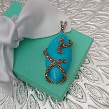 Load image into Gallery viewer, Sterling Silver + Blue Stone with Marcasites Pendant
