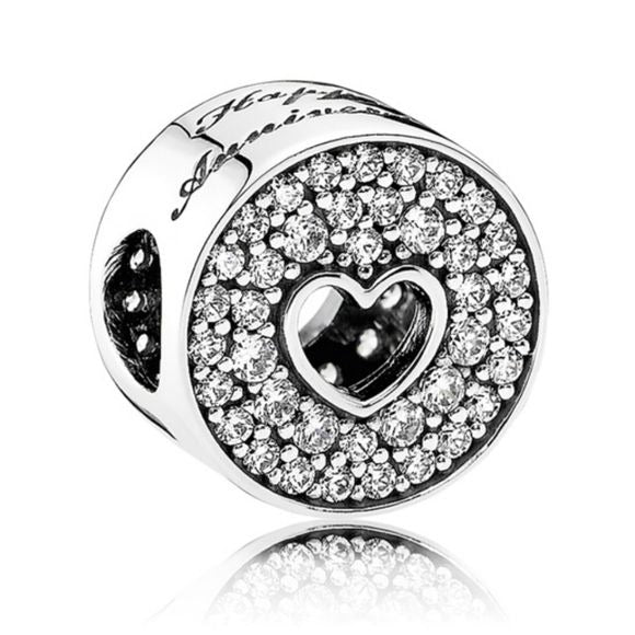 Pandora Ster Silver Wedding Anniversary Celebration Charm w/ Clear CZs -791977cz